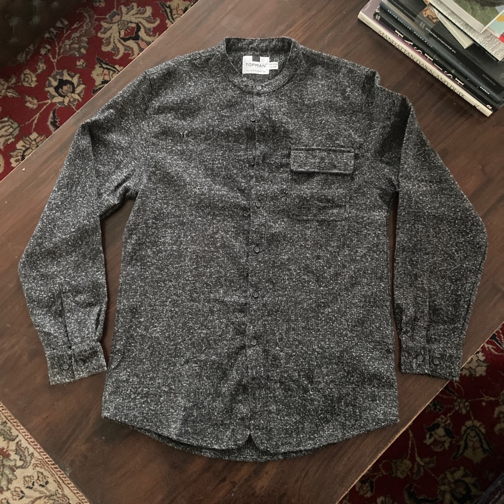 TopMan Thick Polyester Dark Starry Grey Button Down